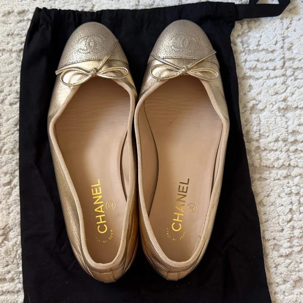 Gold Chanel Ballet Flats
